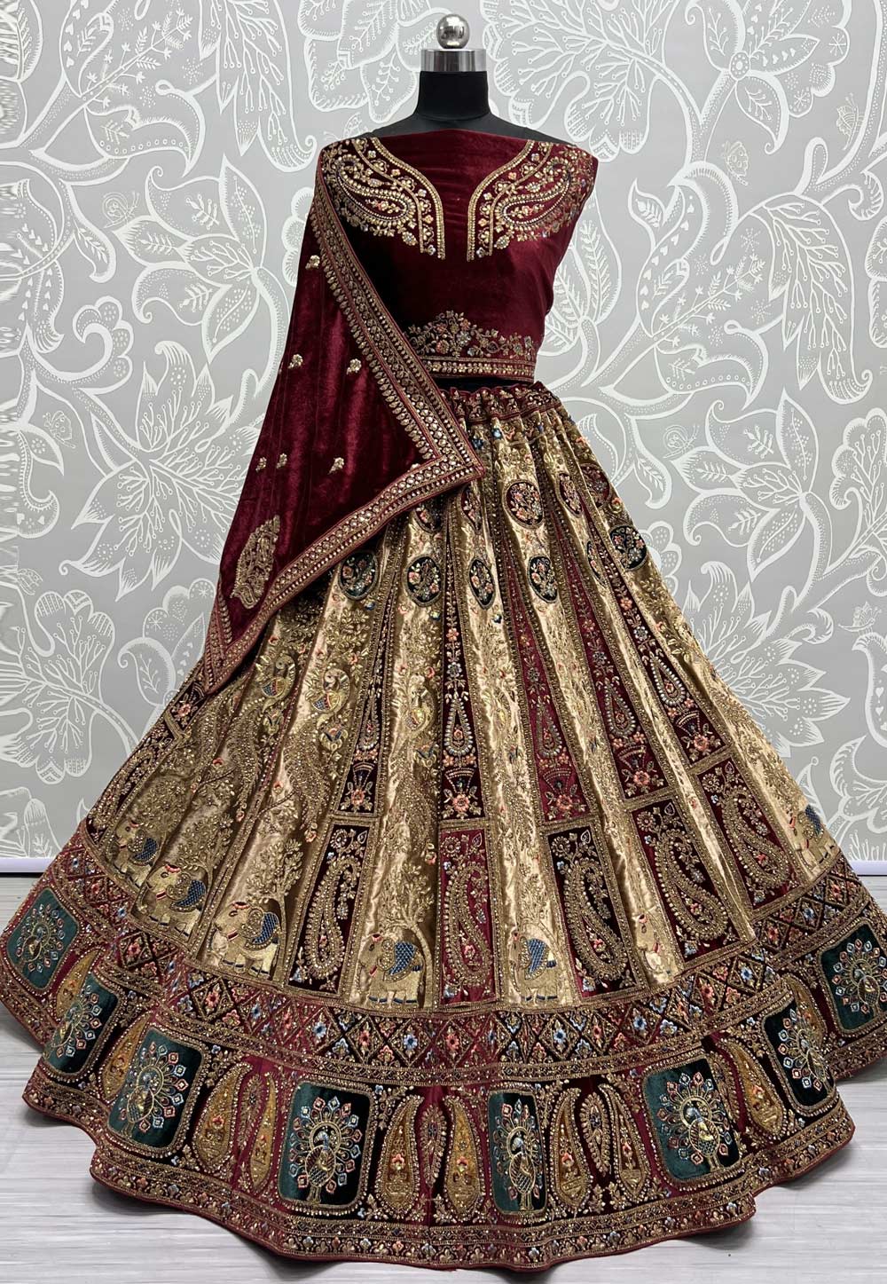 Maroon Banarasi Silk Lehenga Choli Set