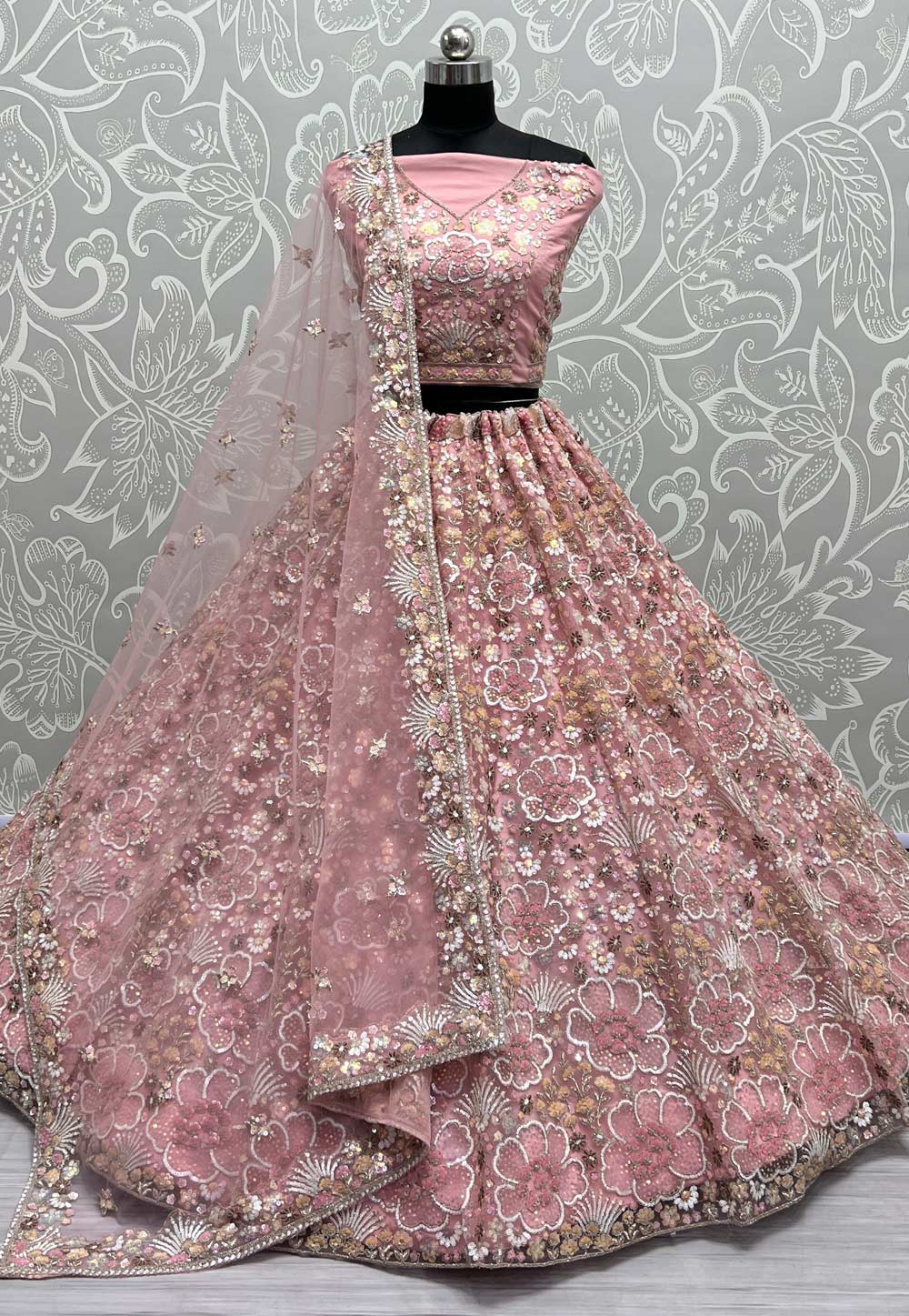 Pink Net Wedding Lehenga Choli 274523