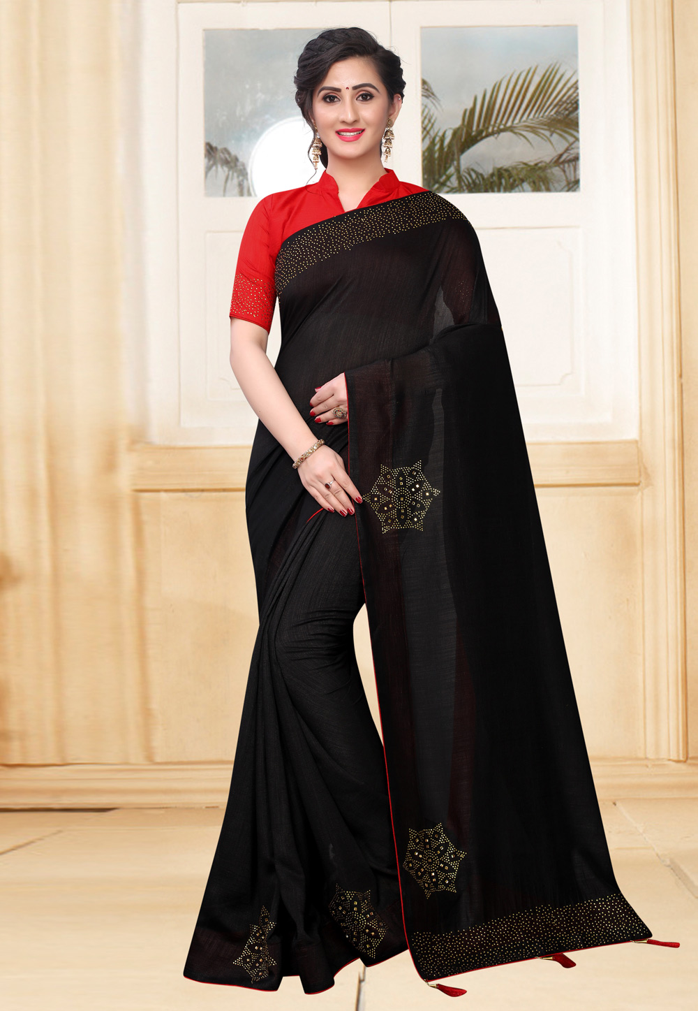 Black Silk Saree With Blouse 210552