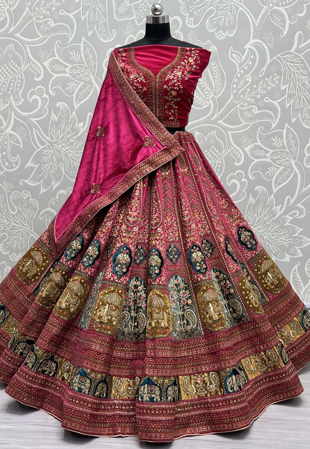 Magenta Velvet Bridal Lehenga Choli 274526