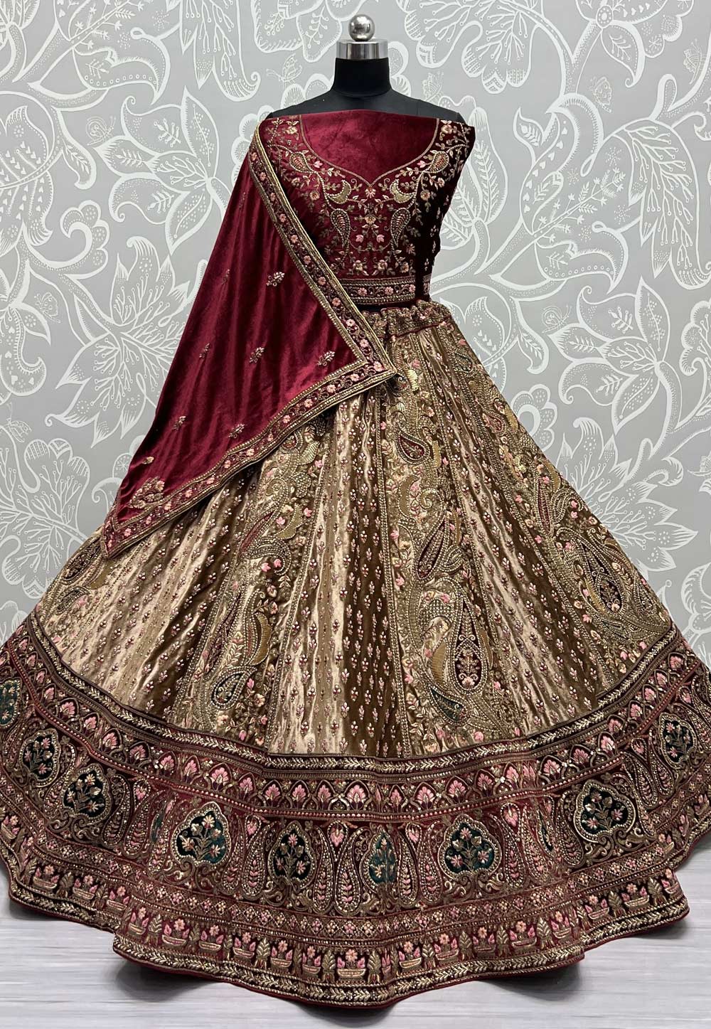 Brown Velvet Wedding Lehenga Choli 274530