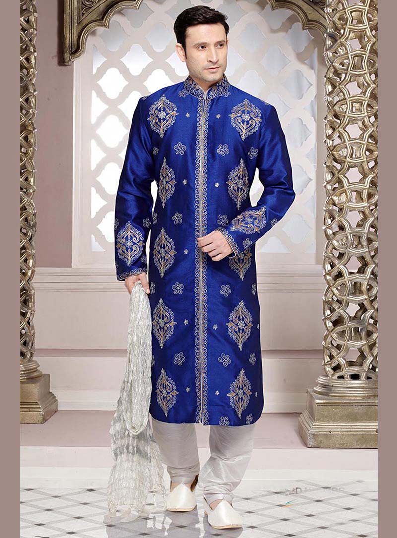 Blue Art Silk Kurta With Pajama 65522