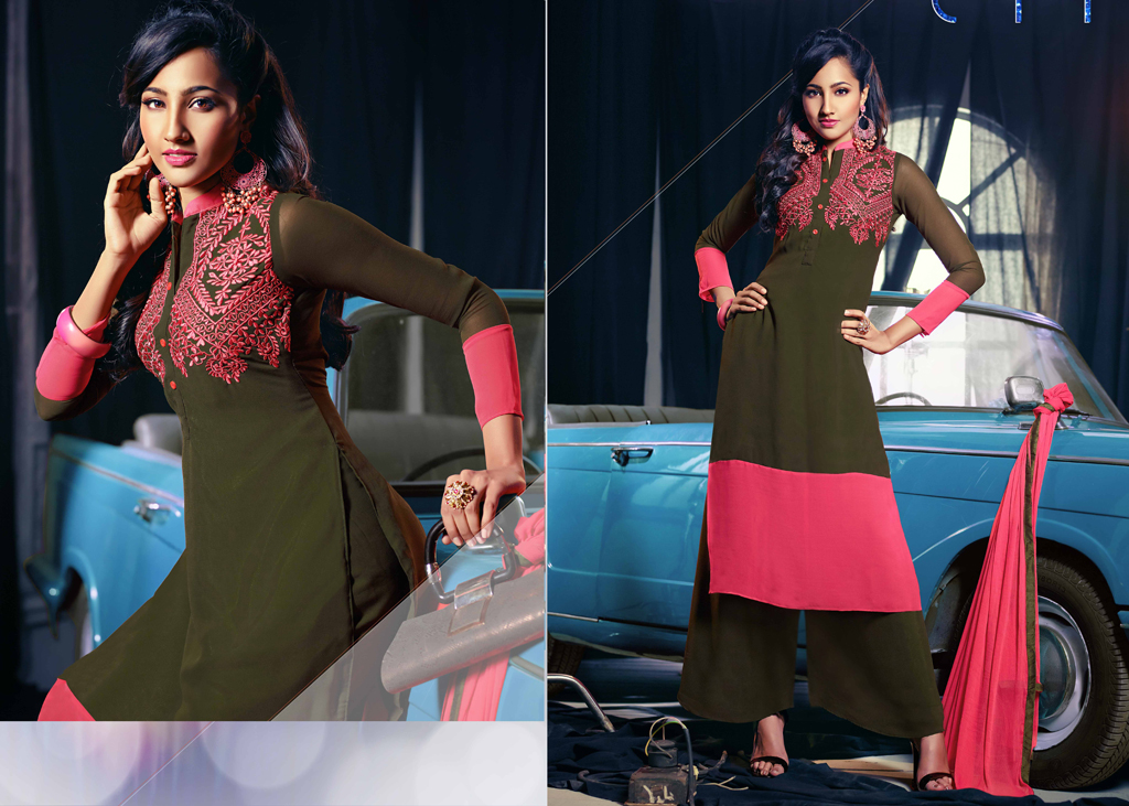 Dark Green Georgette Palazzo Style Suit 48599