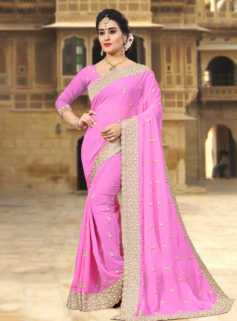 Pink Georgette Saree With Blouse 143438