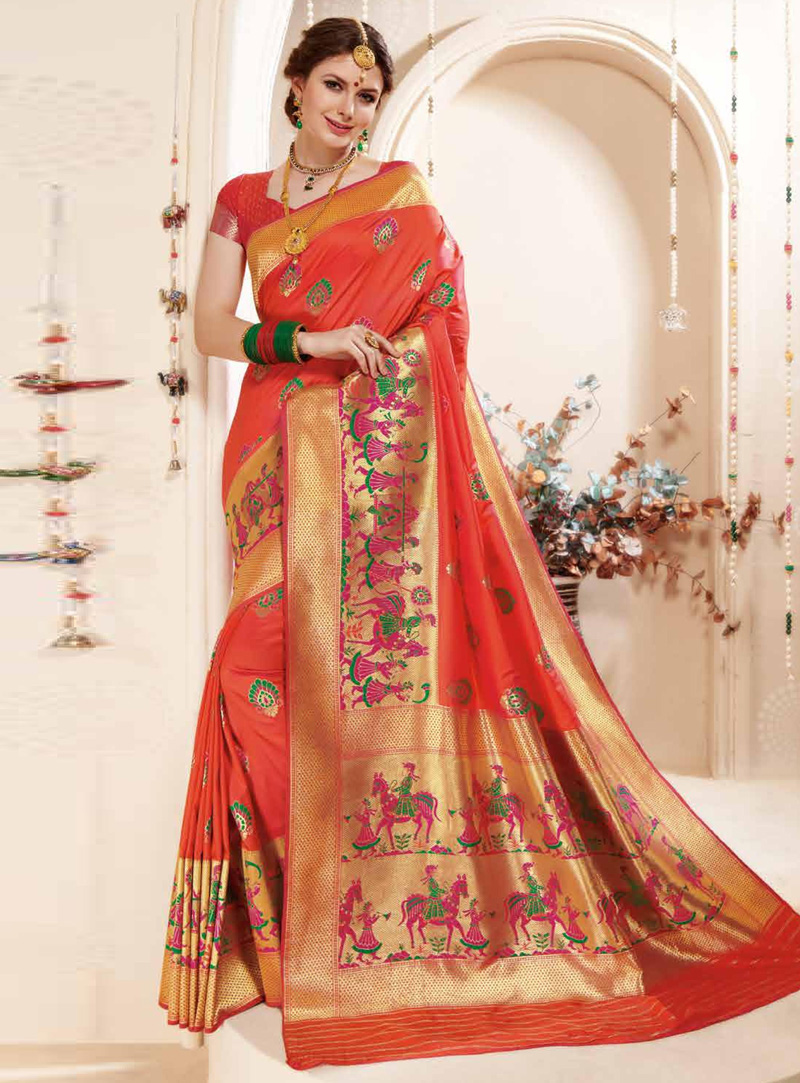 Peach Banarasi Silk Festival Wear Saree 128100