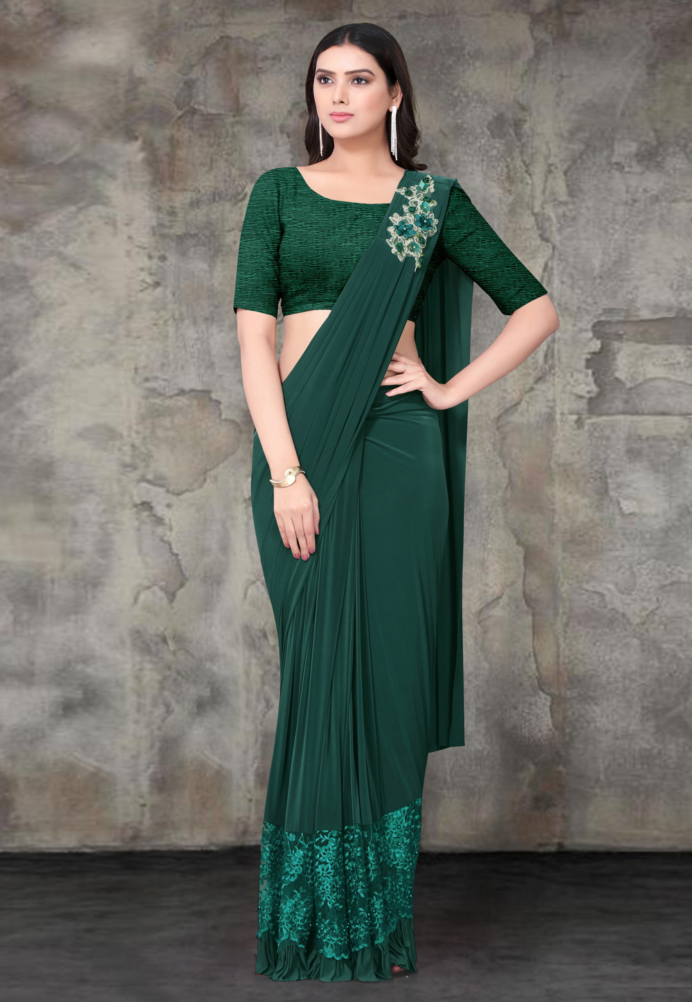 Green Lycra Designer Lehenga Saree 211216