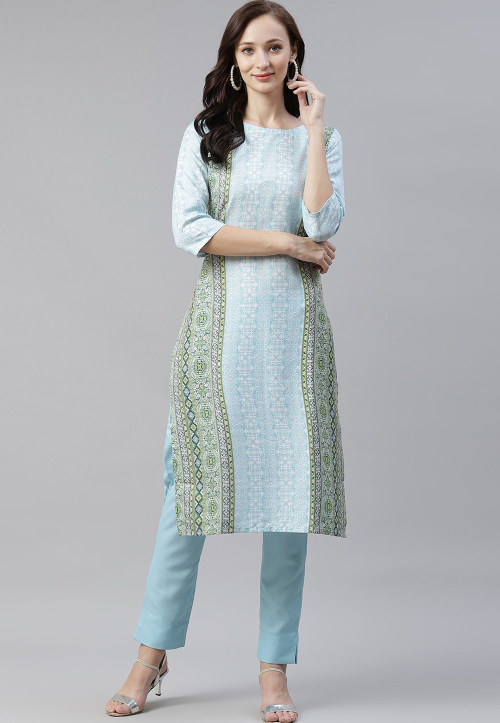 Sky Blue Rayon Kurta Set With Pant 236070