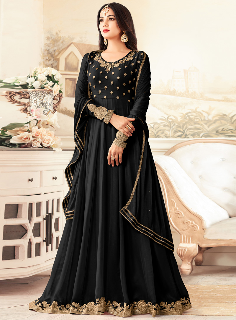 Sonal Chauhan Black Georgette Floor Length Anarkali Suit 101370