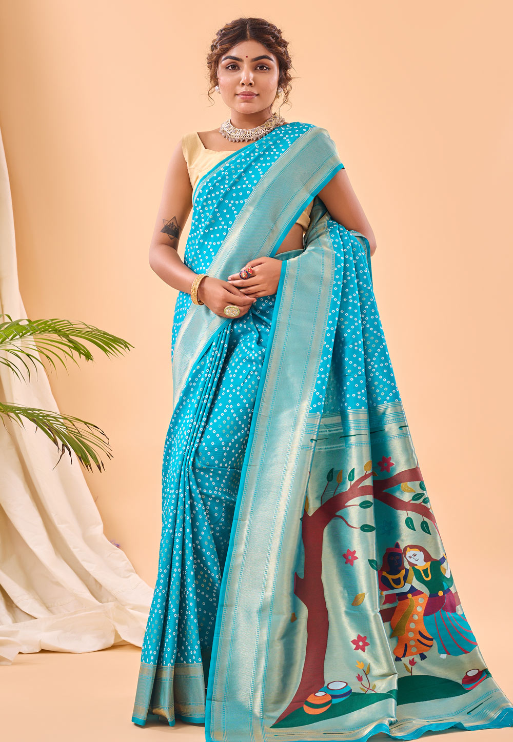 Turquoise Silk Paithani Saree 278205