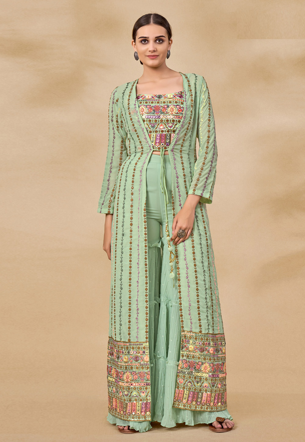 Pista Green Georgette Readymade Sharara Suit 248803