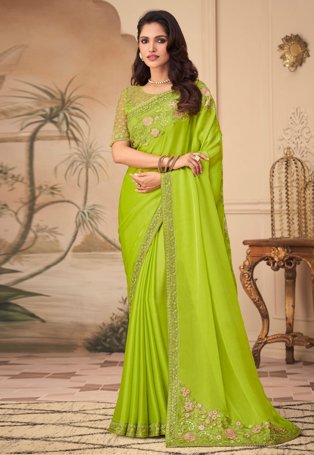 Light Green Silk Saree With Blouse 244013