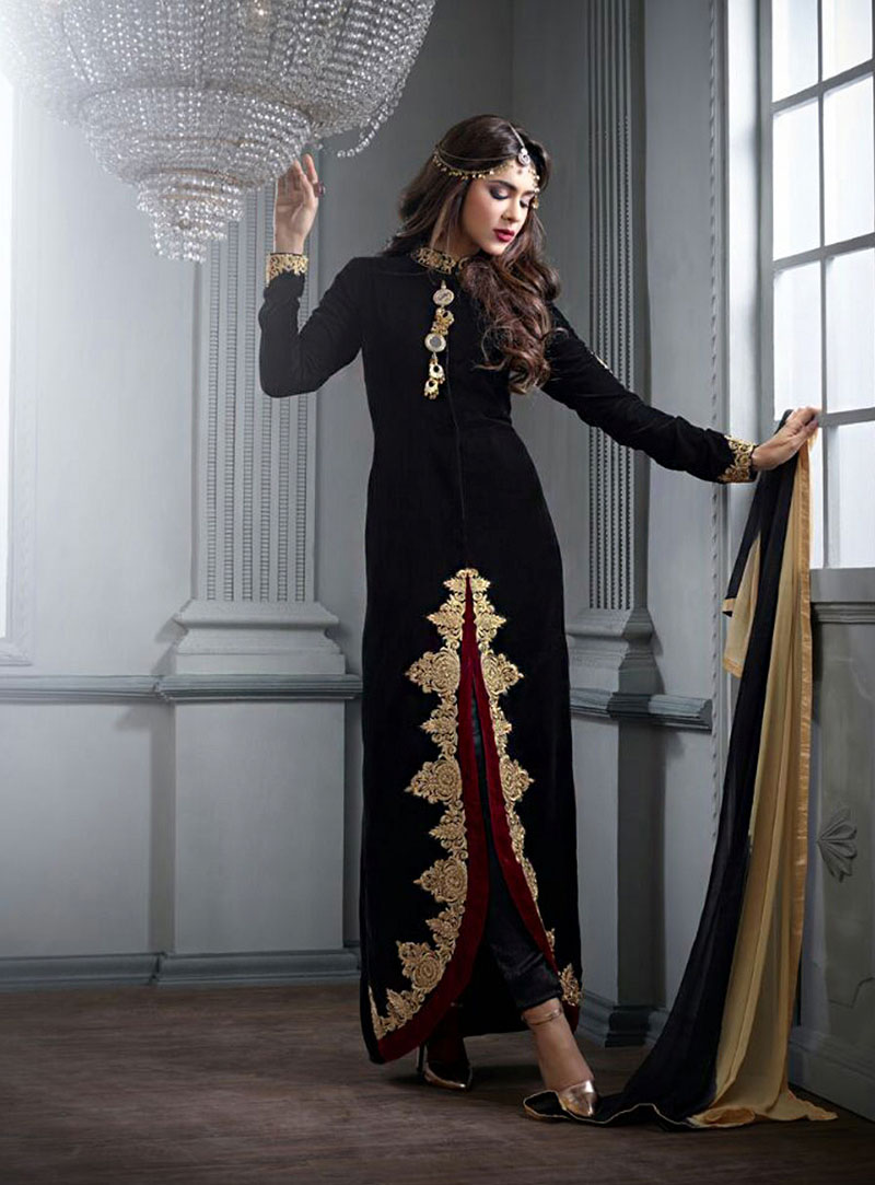 Black Velvet Pakistani Style Suit 65568