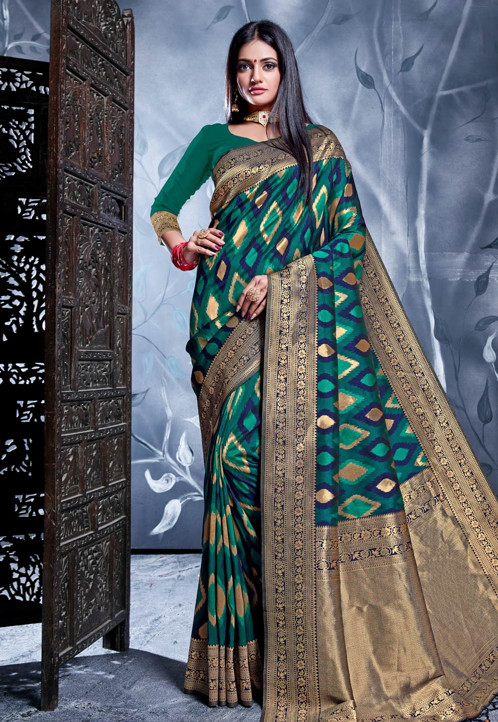 Teal Banarasi Silk Saree With Blouse 207587