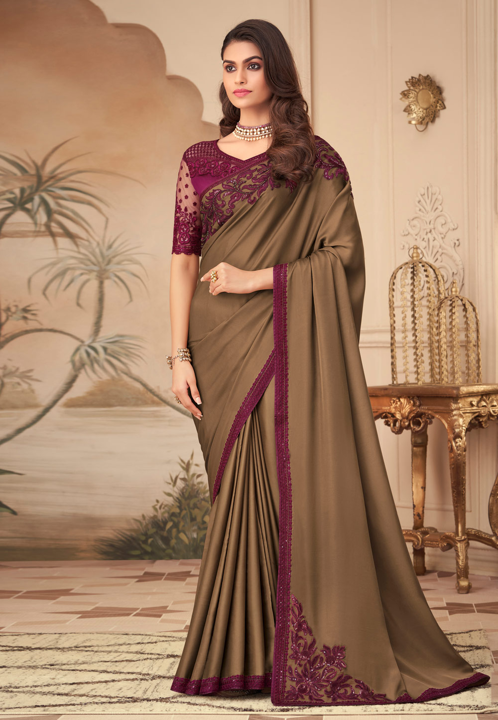 Brown Silk Saree With Blouse 244025