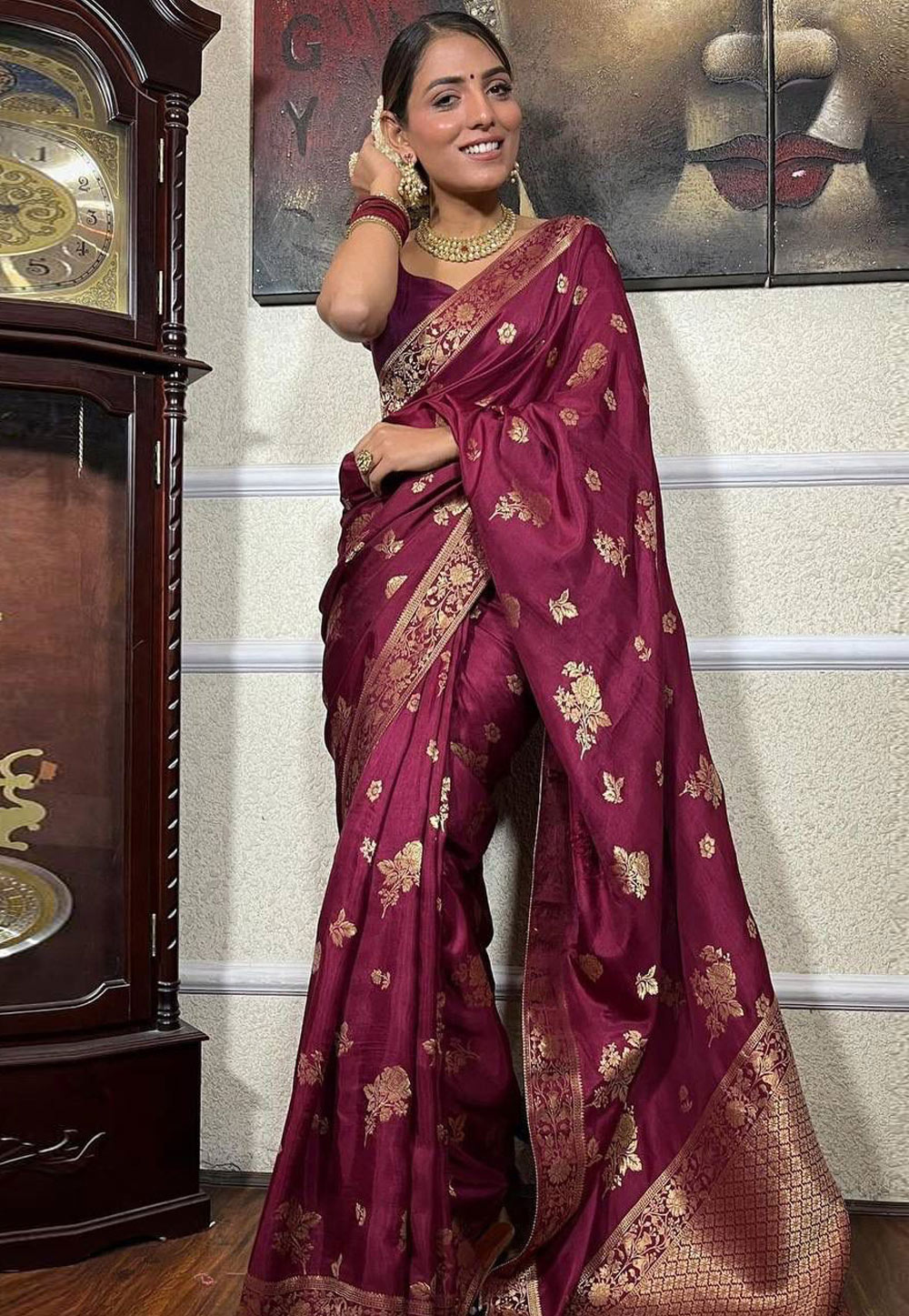 Purple Banarasi Saree With Blouse 266646
