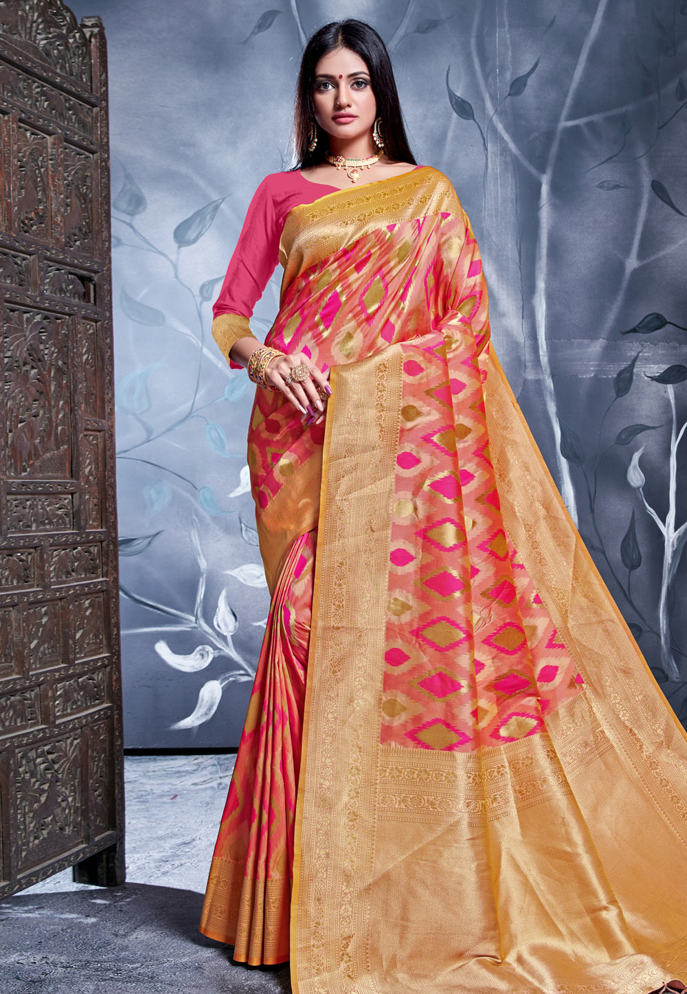 Pink Banarasi Silk Saree With Blouse 207589