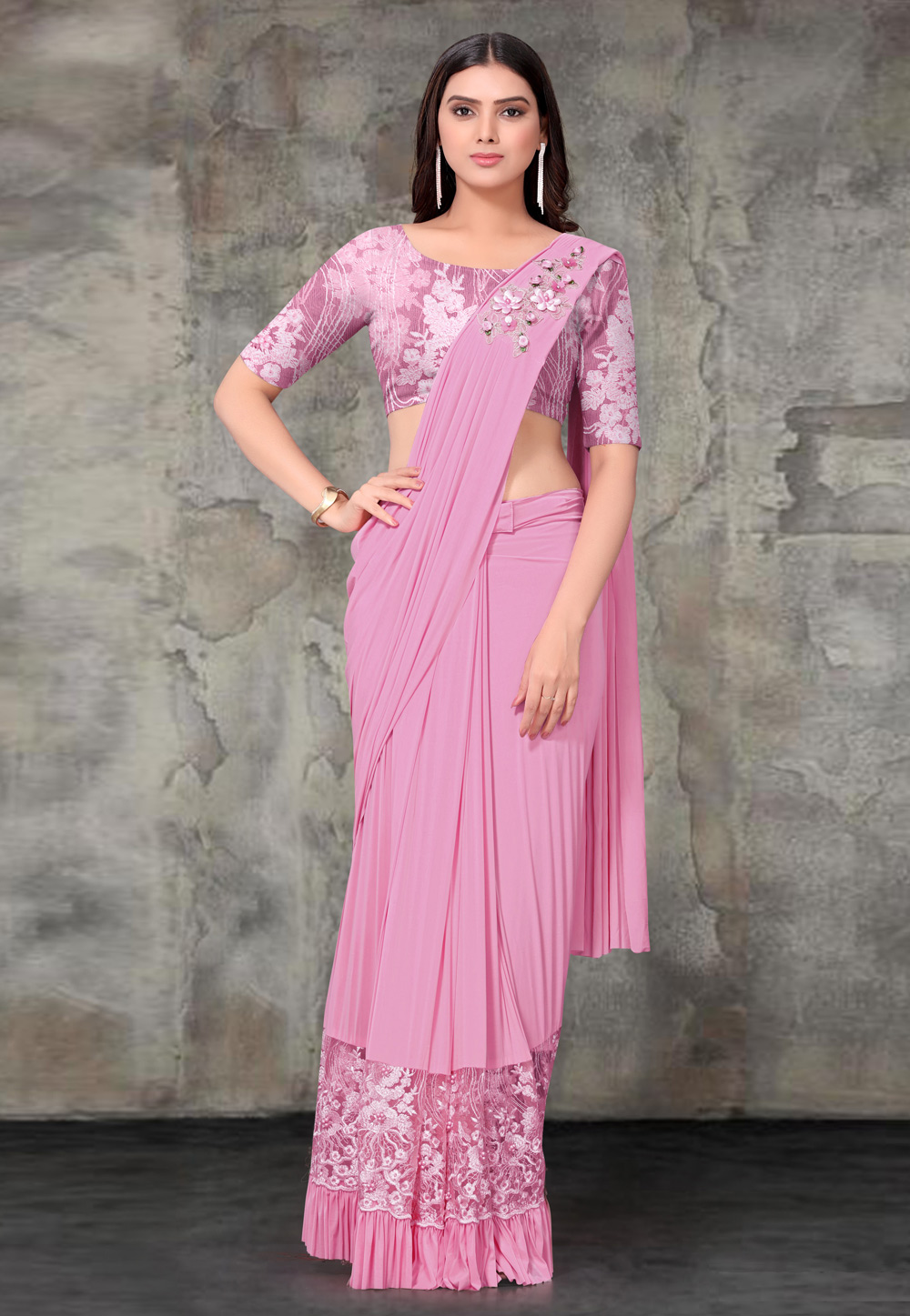 Pink Lycra Designer Lehenga Saree 211225