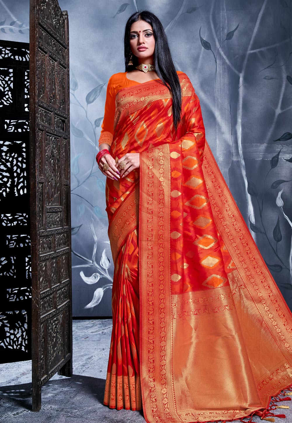 Red Banarasi Silk Festival Wear Saree 207590