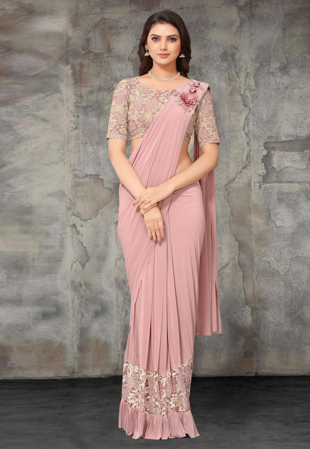 Pink Lycra Designer Lehenga Saree 211226