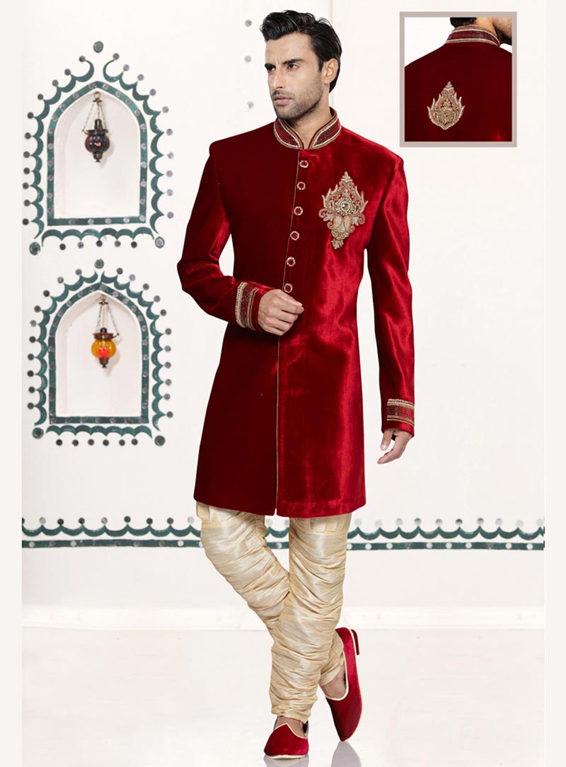 Red Velvet Readymade Indo Western Suit 69410