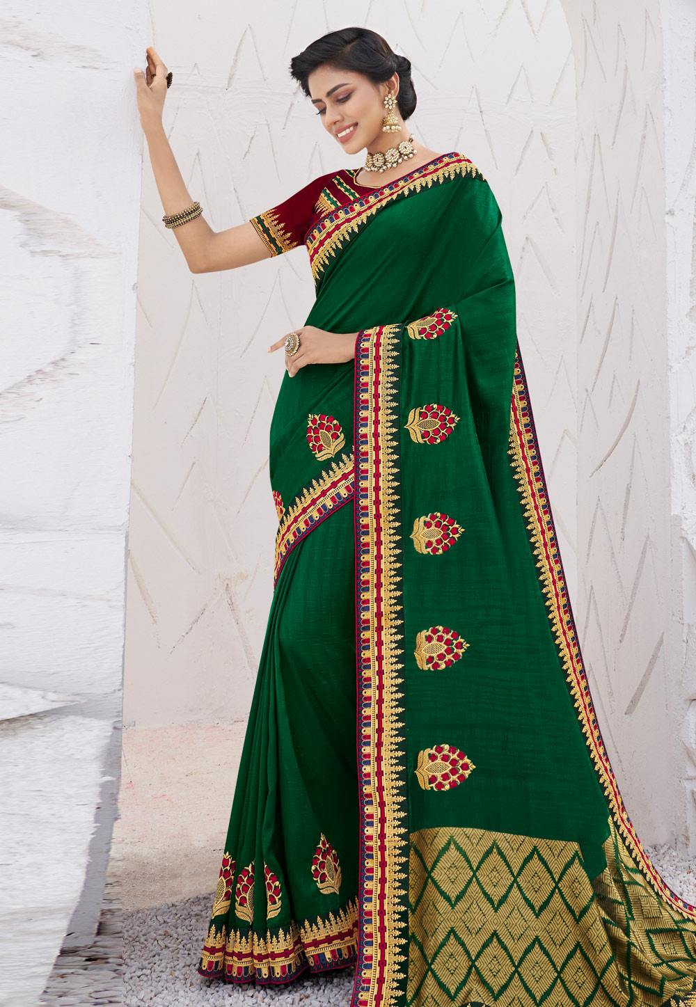 Green Satin Festival Wear Saree 202596