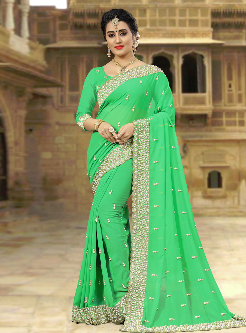 Green Georgette Saree With Blouse 143440