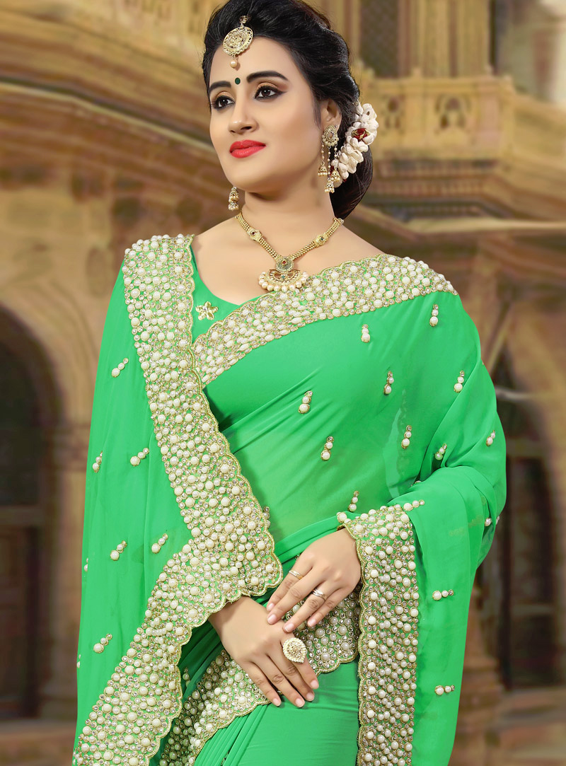 26112102018 Green Georgette Saree With Blouse 3
