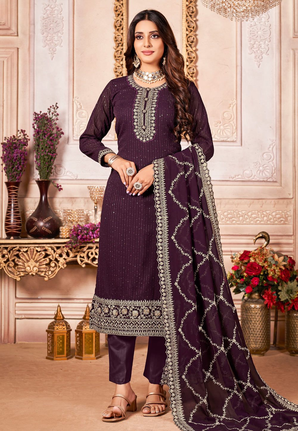 Purple Faux Georgette Pakistani Suit 249860