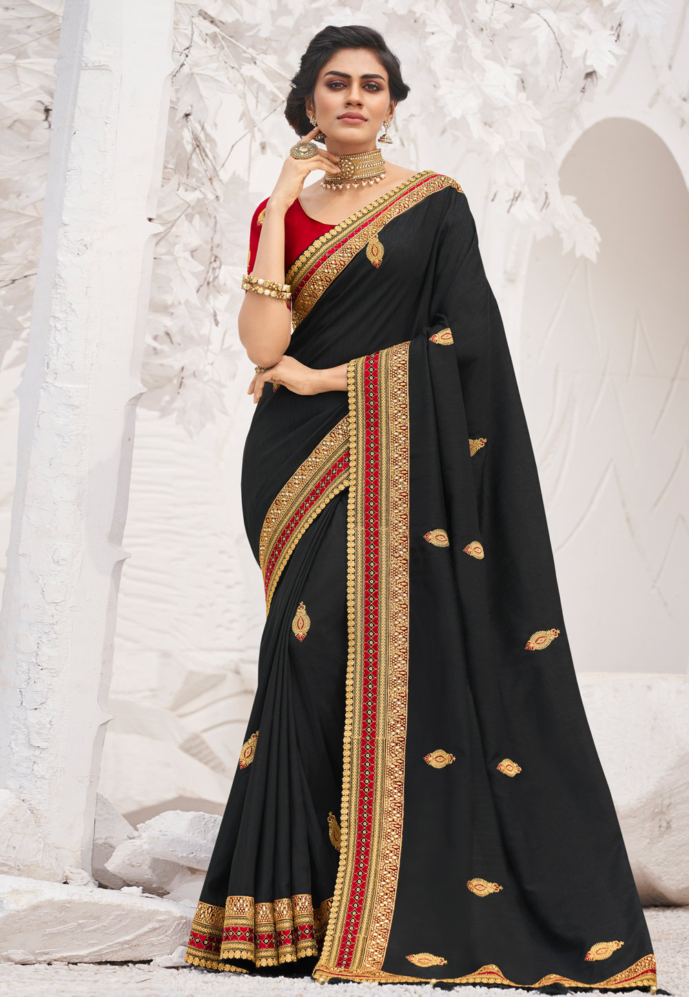 Black Satin Festival Wear Saree 202603