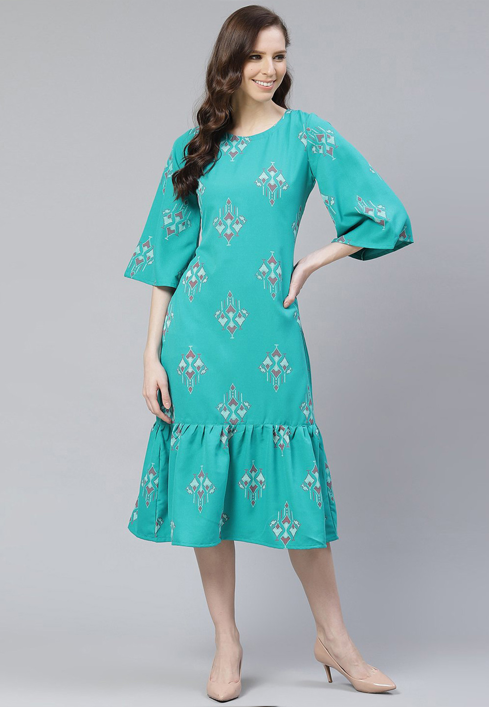 Turquoise Rayon Printed Tunic 236508