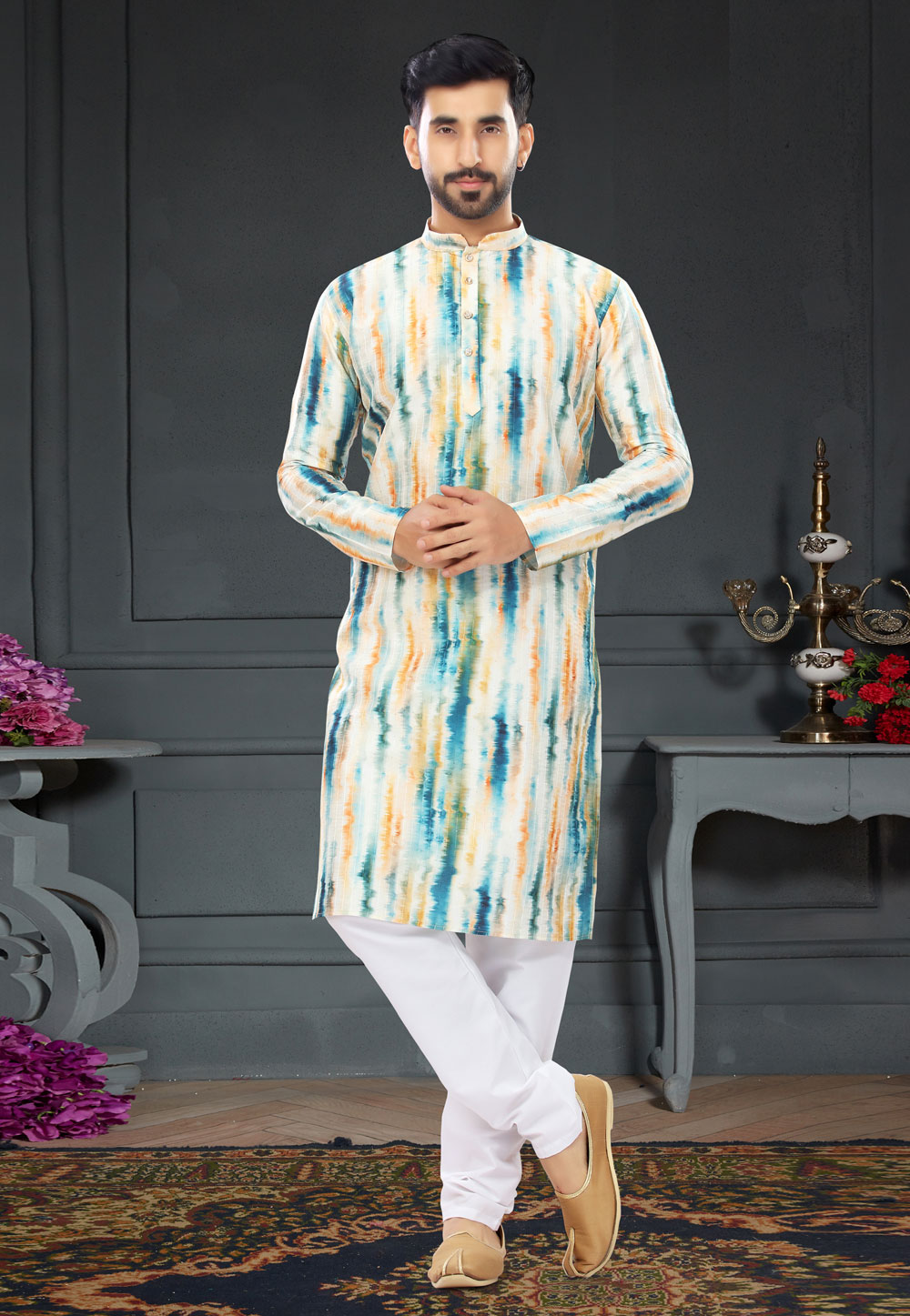 Multicolor Silk Kurta Pajama 258596