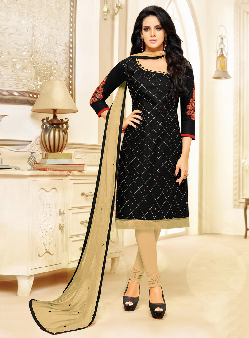 Black Cotton Churidar Salwar Suit 114059