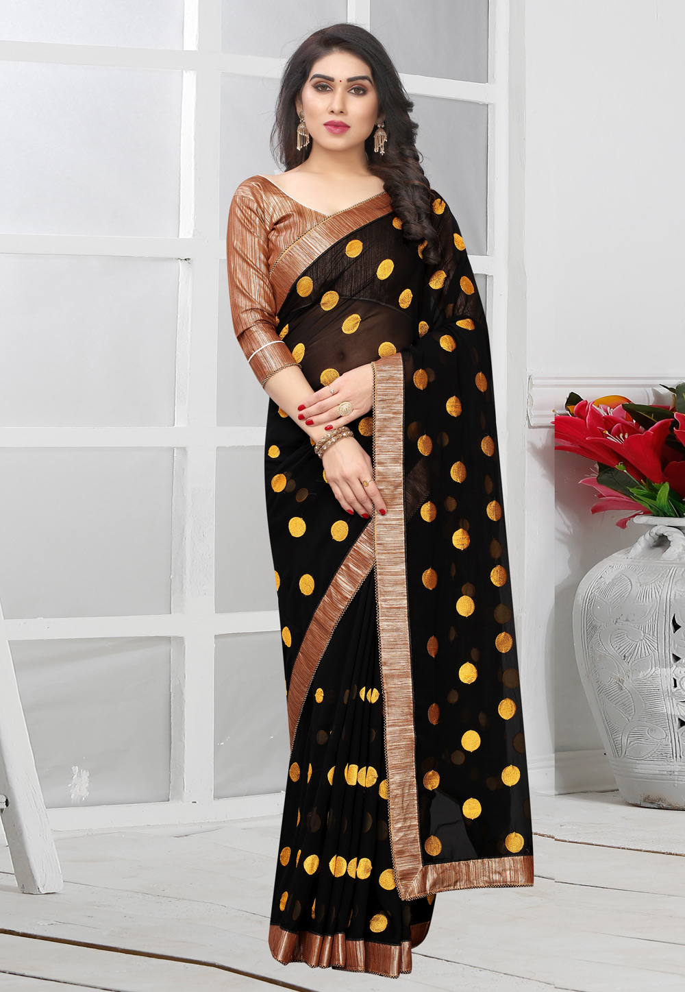 Black Georgette Saree With Blouse 211813
