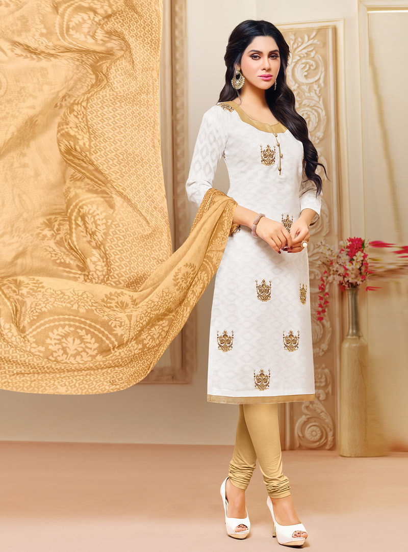 White Jacquard Churidar Salwar Suit 114075