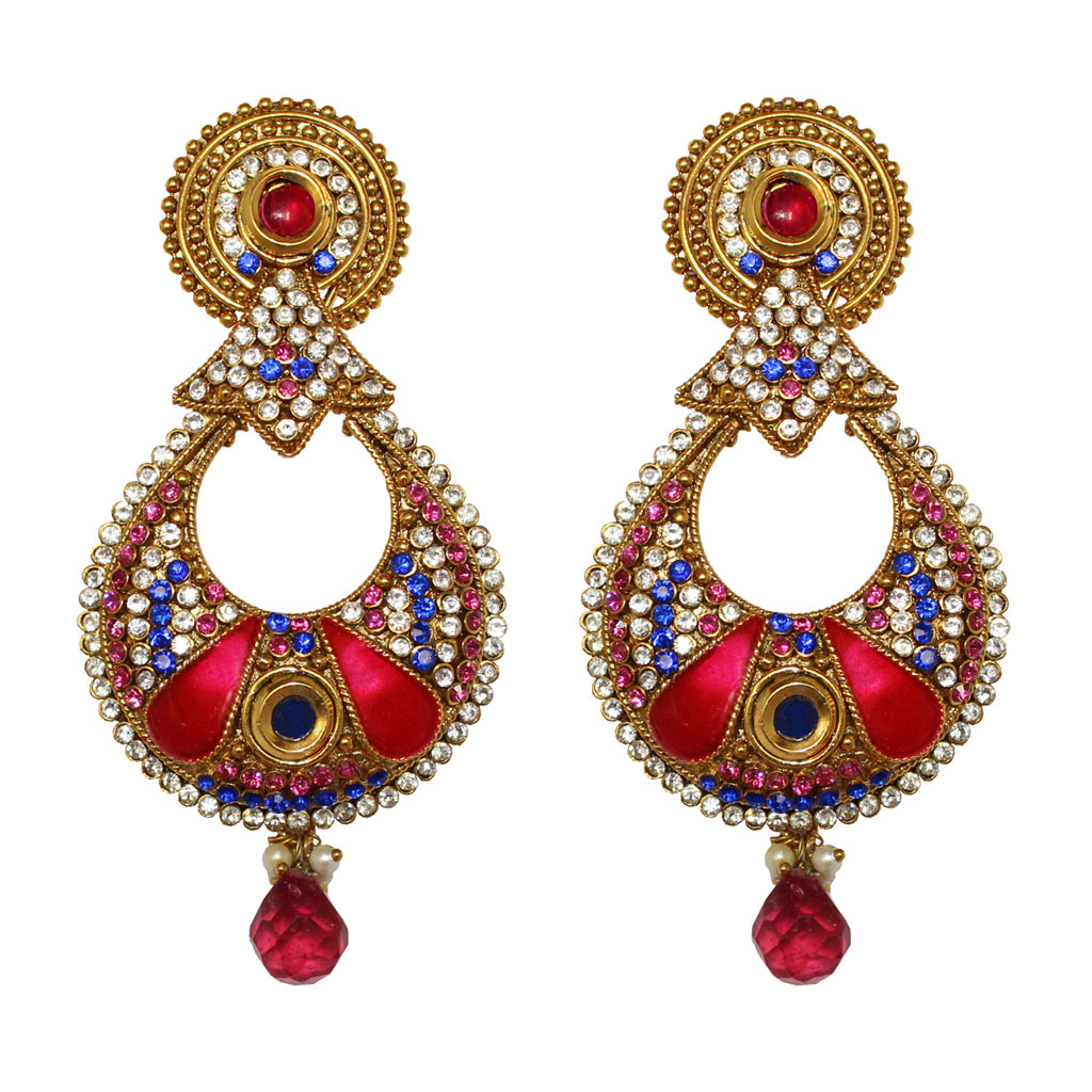 Antique Gold Tone Red Kundan Copper Earring – Steorra Jewels