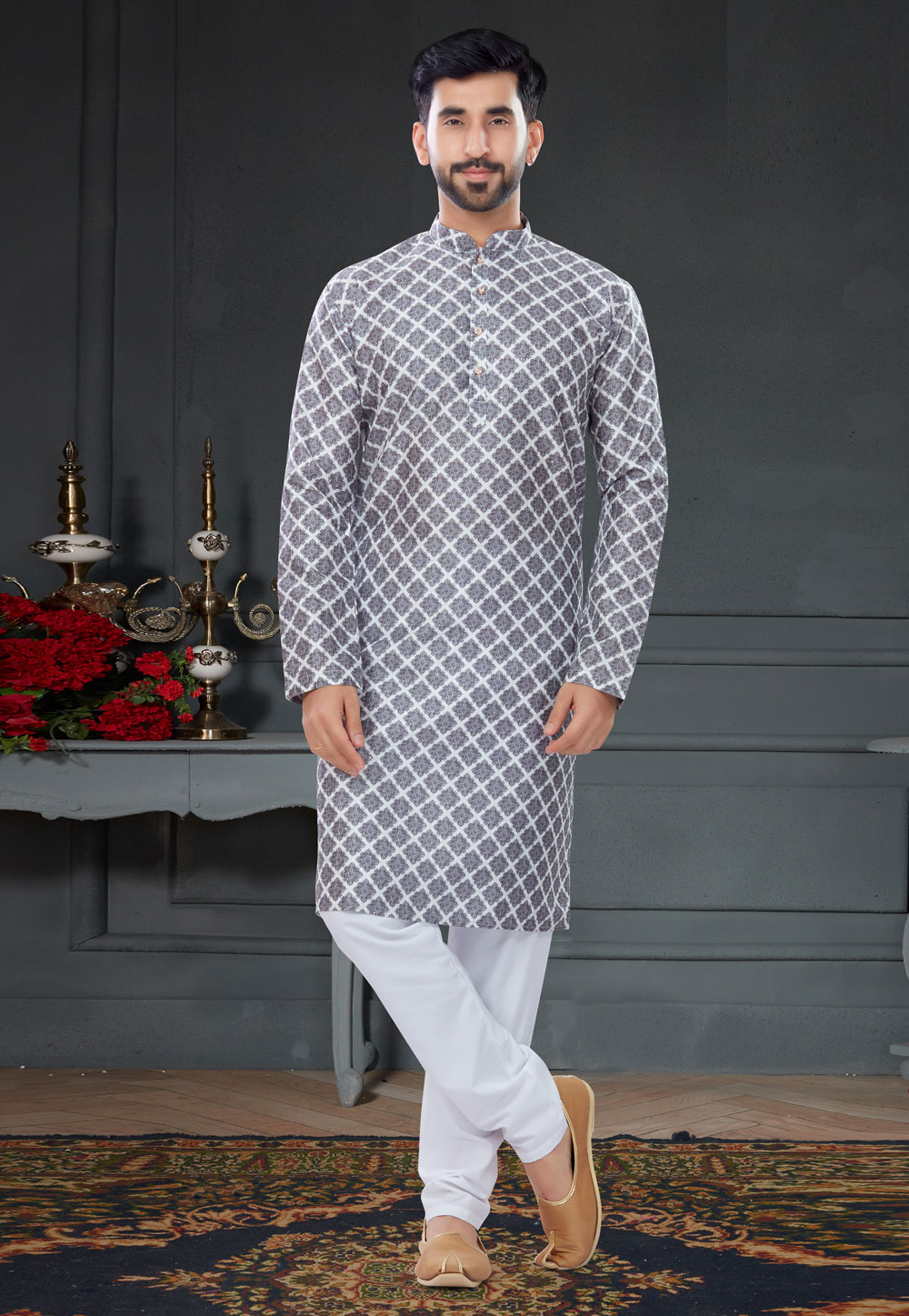 Grey Silk Kurta Pajama 258599