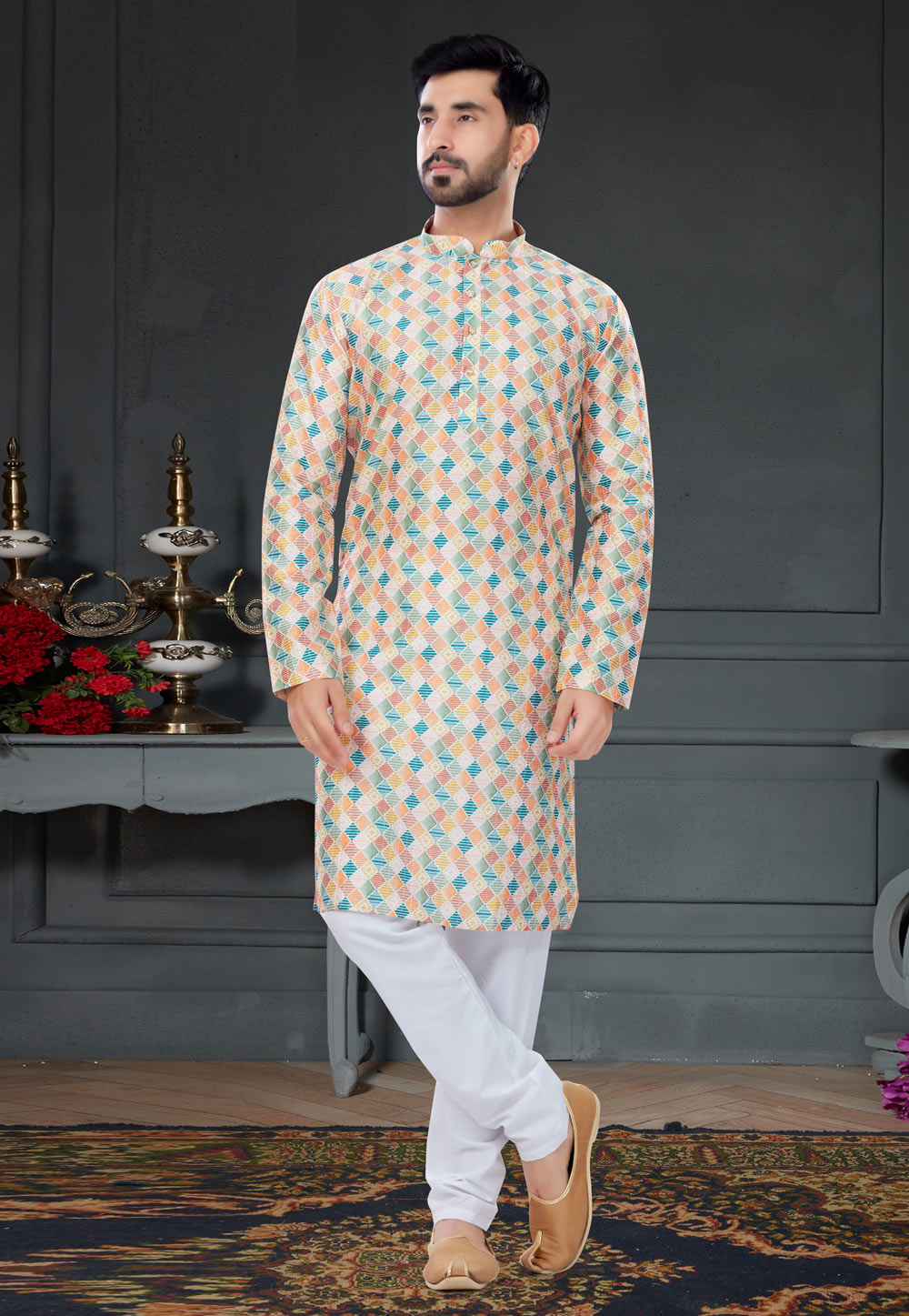 Multicolor Silk Kurta Pajama 258600