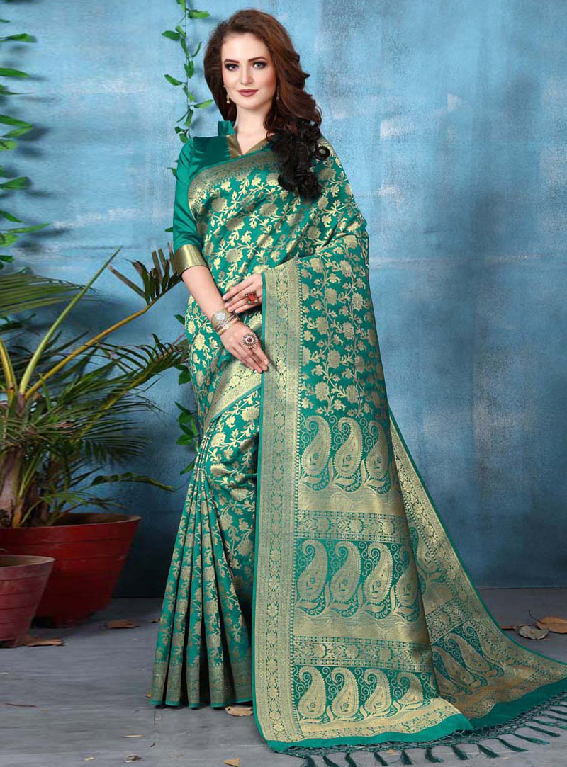 Teal Banarasi Silk Festival Wear Saree 131036
