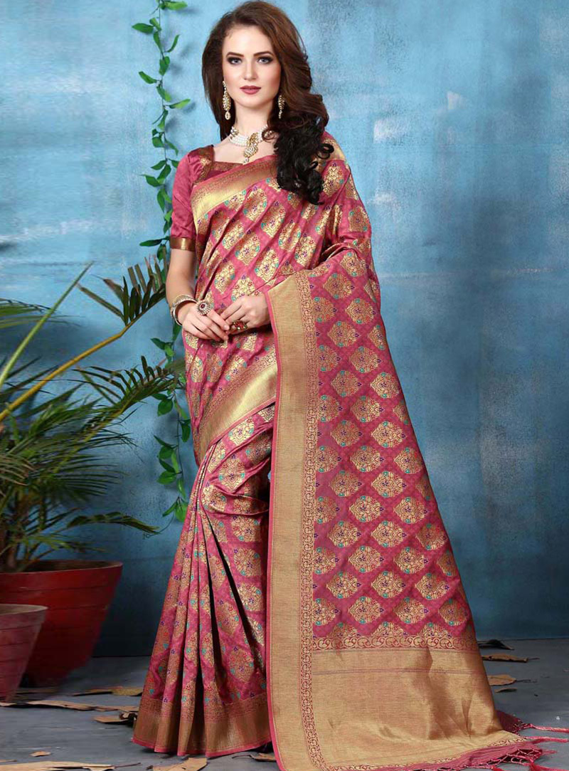 Pink Banarasi Silk Festival Wear Saree 131038