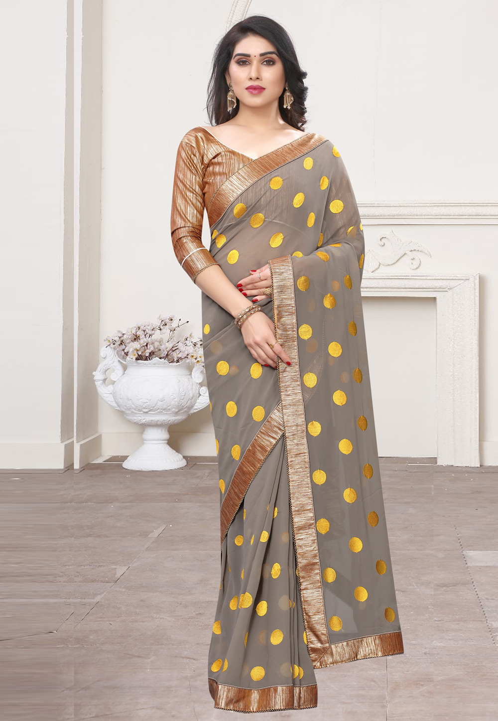Grey Georgette Saree With Blouse 211821
