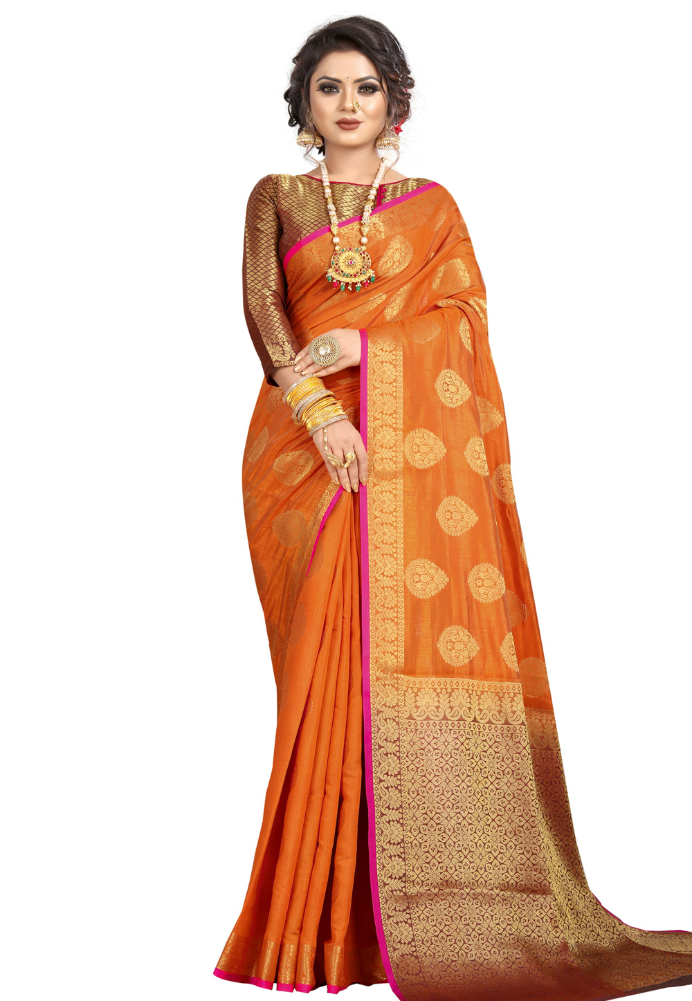 Orange Silk Saree With Blouse 203223