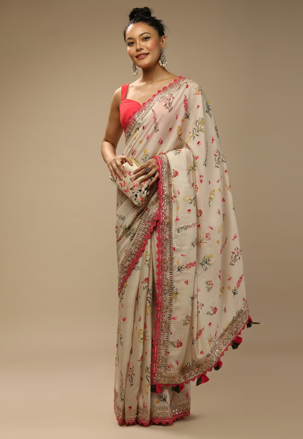 Off White Chinon Saree With Blouse 265946