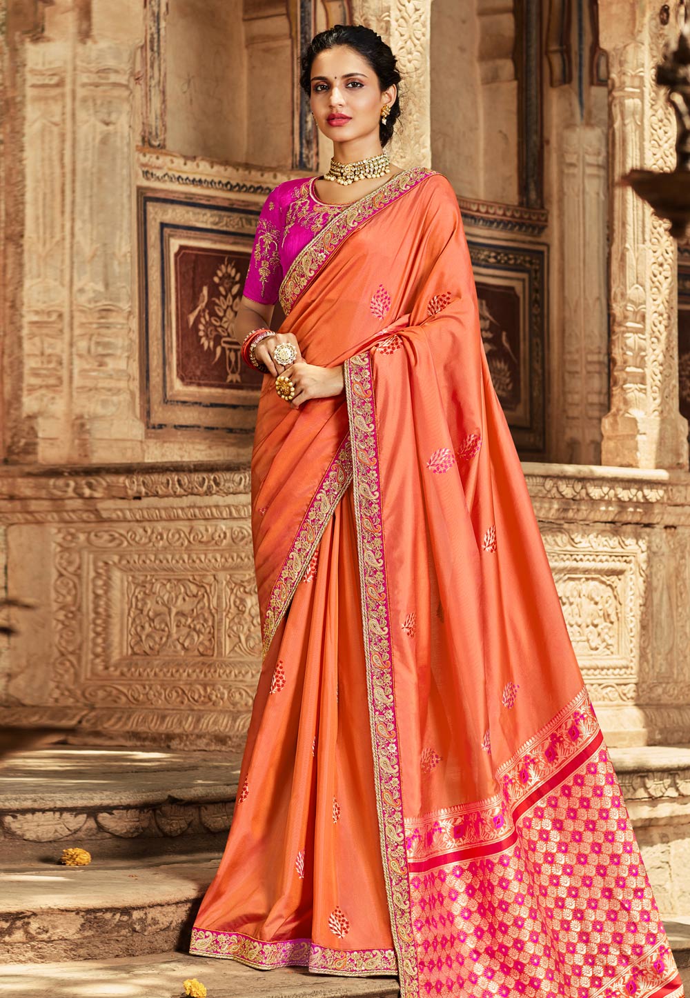 Orange Banarasi Silk Festival Wear Saree 203052