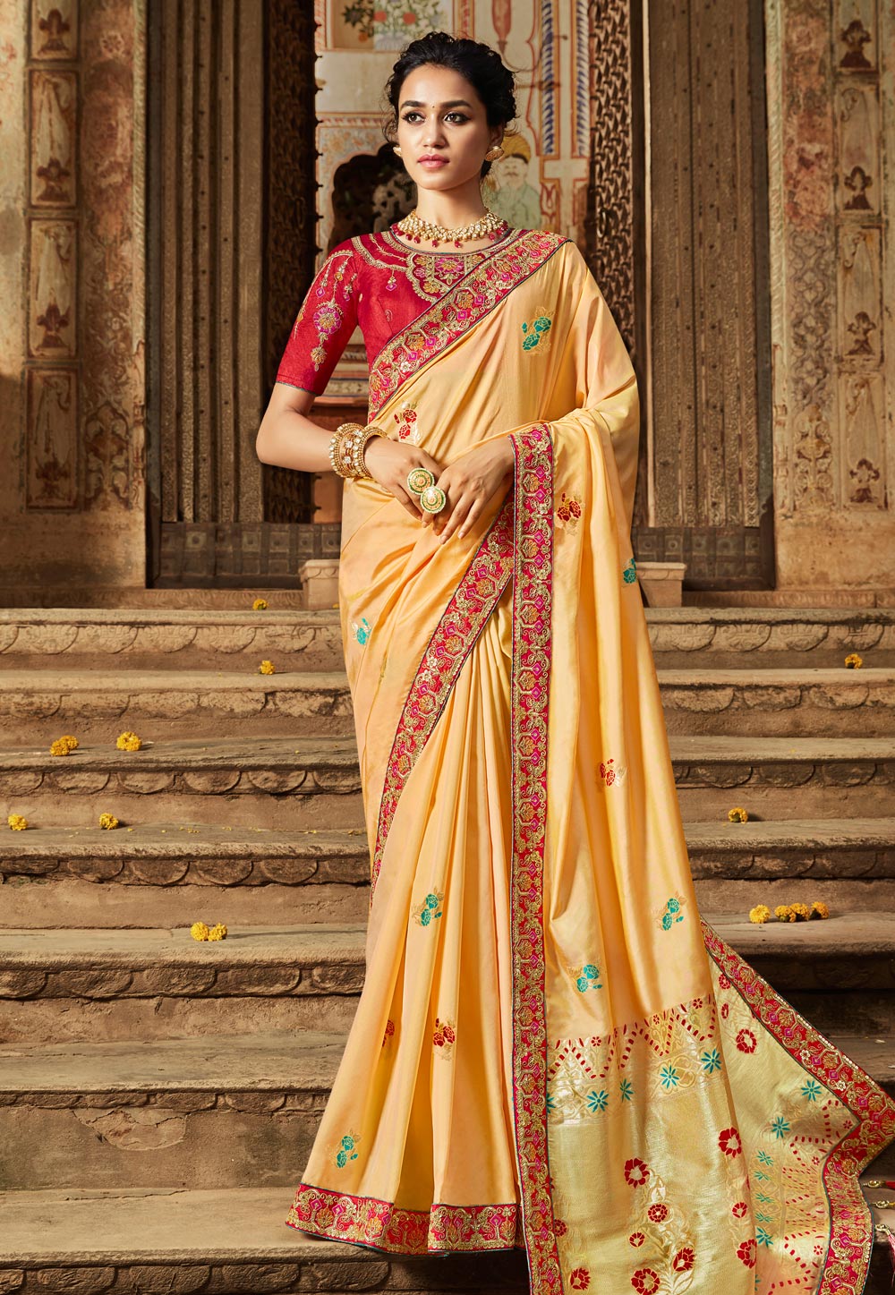 Light Yellow Banarasi Silk Saree With Blouse 203055