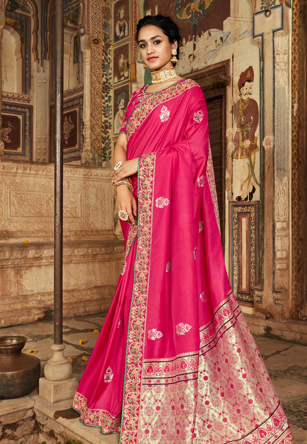 Pink Banarasi Silk Festival Wear Saree 203056