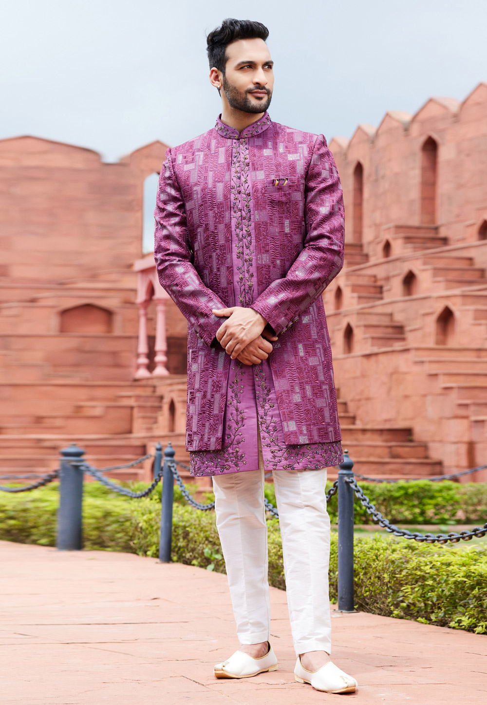 Pink Art Silk Jacket Style Sherwani 275755