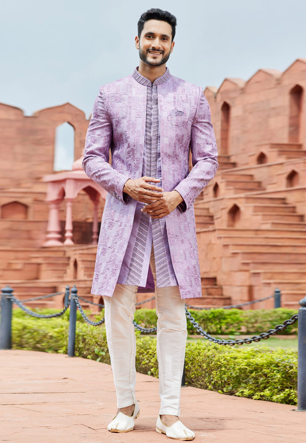 Lavender Art Silk Jacket Style Sherwani 275756