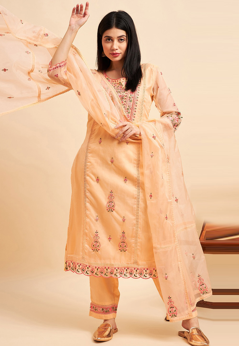 Peach Organza Readymade Pakistani Suit 272283