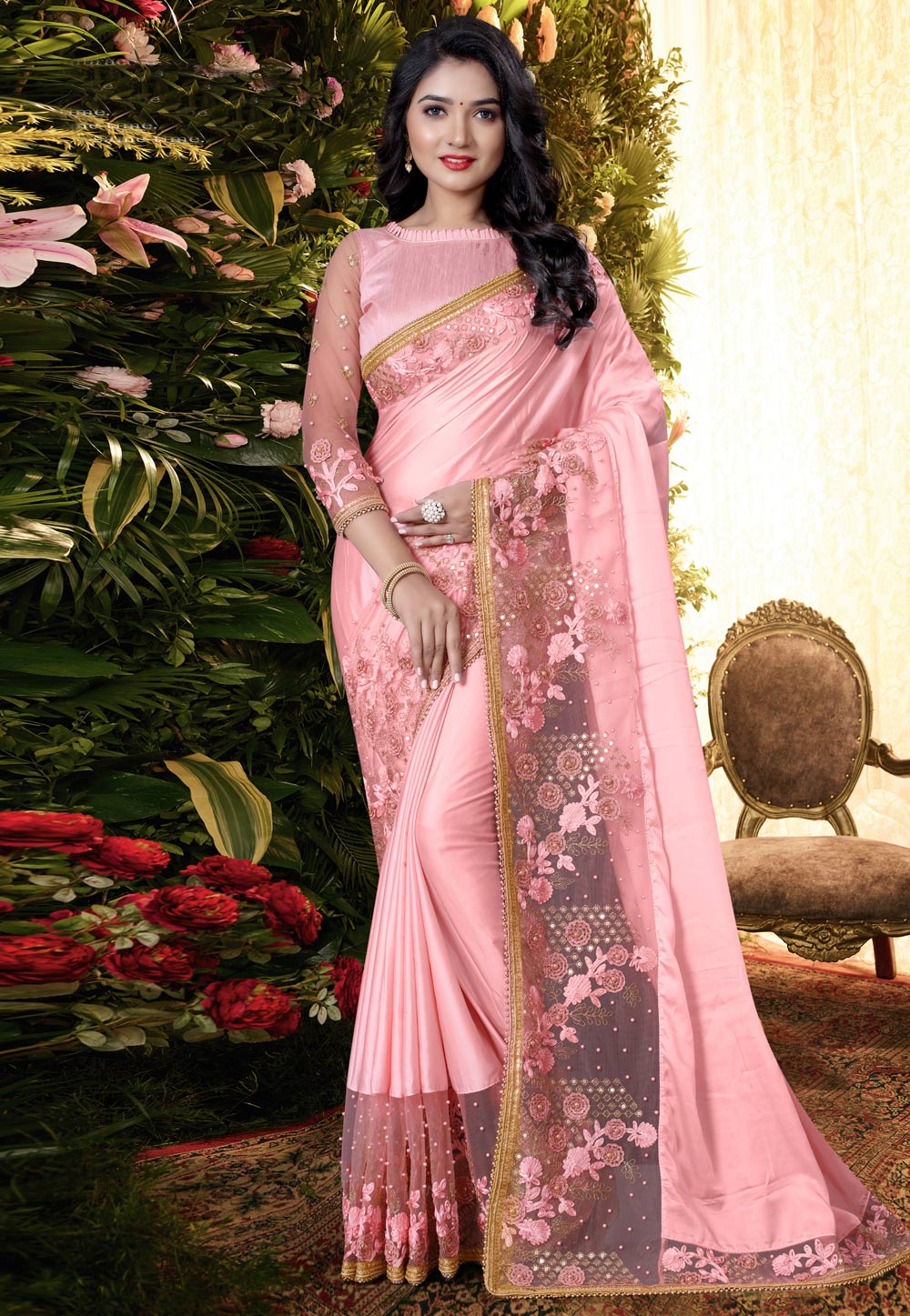Pink Satin Festival Wear Saree 211959