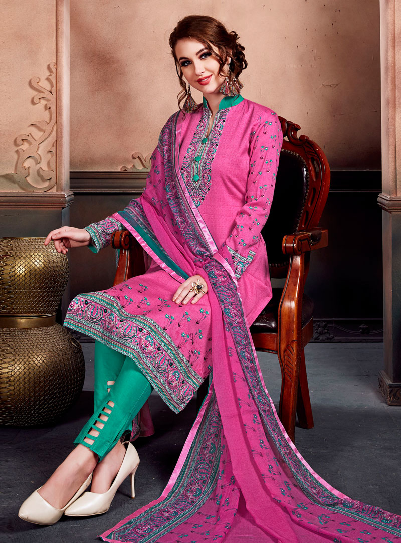 Pink Glace Cotton Pant Style Suit 137229